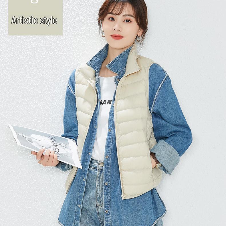 Youjia Women's Lightweight 90% White Duck Down Vest - Sleeveless, Warm, and Stylish for Autumn & Winter