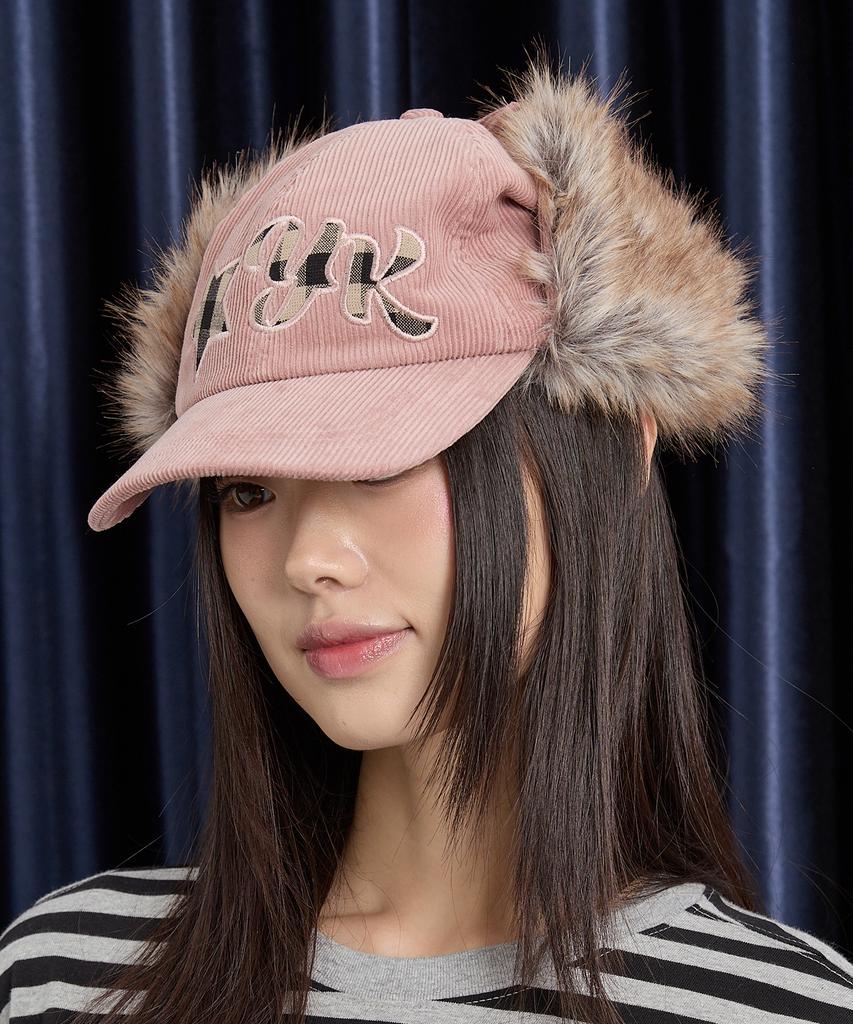 WAIKEI Corduroy Check Applique Trooper Cap Pink