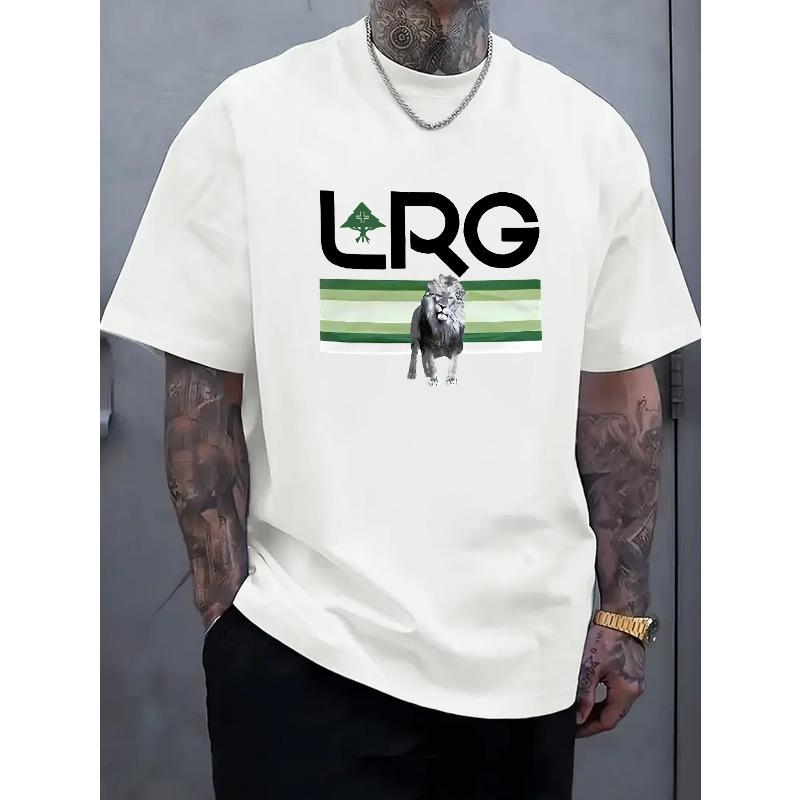 Europeiska storlekar Herr Casual Rundhalsad Kortärmad T-shirt | Stickat tyg med LRG Lejonmönster, Perfekt för utomhusaktiviteter