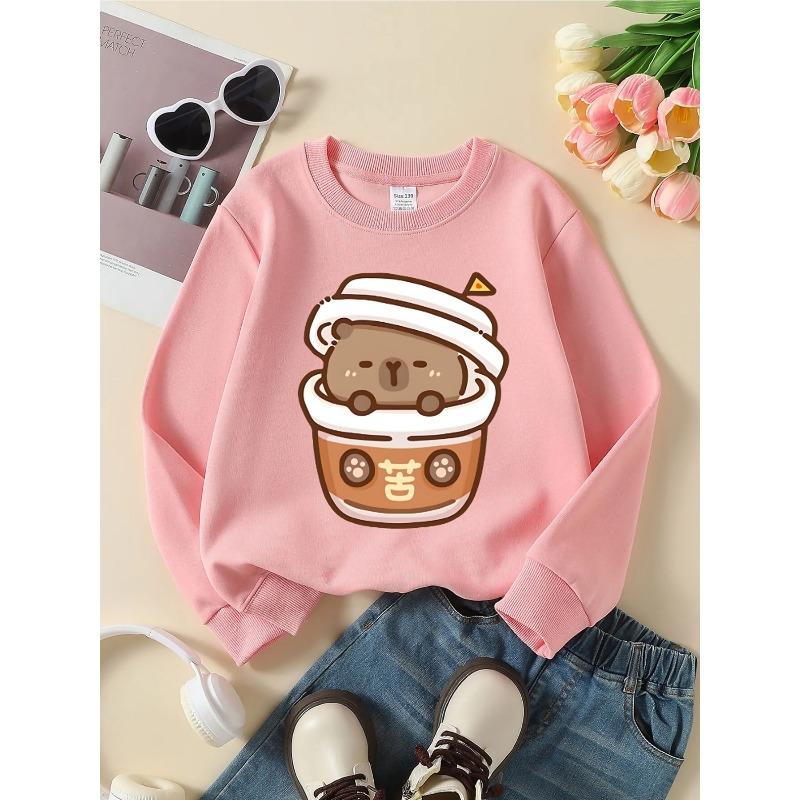 European sizes Kids' Crewneck Sweatshirt - Bear Face Cup with Chinese Character , Sportswear And Casual Wear, Soft And Comfortable