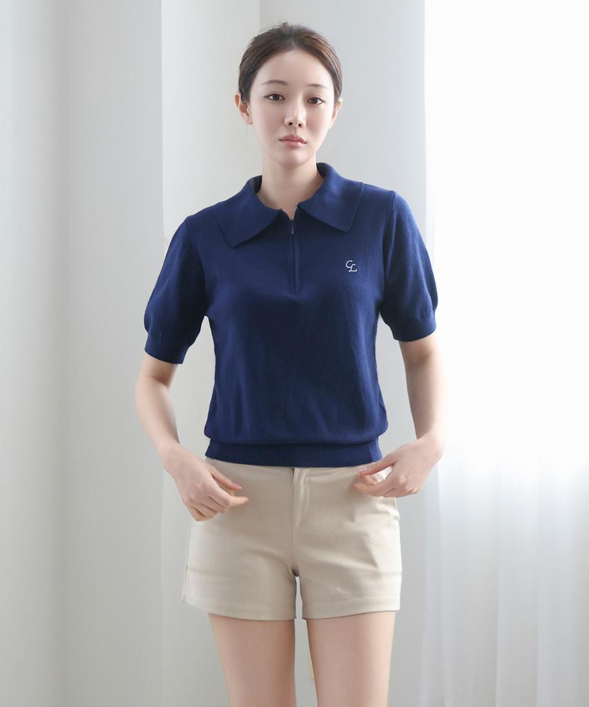Keulleiseu Zip-Up Short Sleeve Knit_Ivory