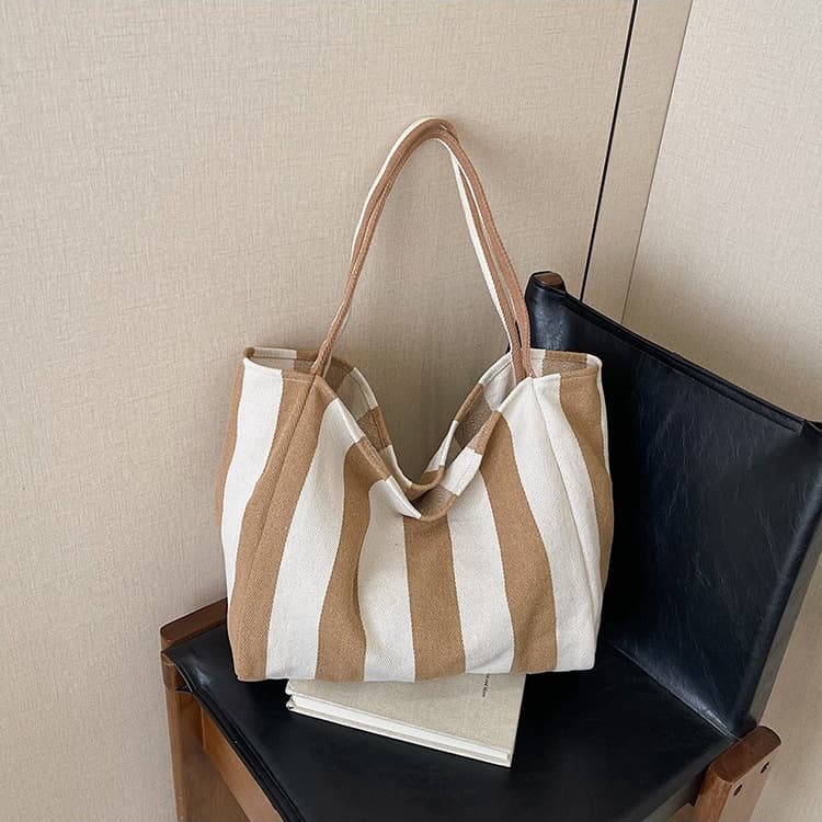 Gestreifte große Leinwand-Tragetasche Damen-Schultertasche
