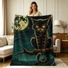 All Season Flannel Blanket Spooky Midnight Cat And Full Moon Print Warm Soft Throw Blanket for Sofa Couch Bedroom Living Room Home Decor