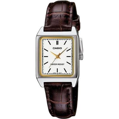 Standard Quartz Women's Watch LTP-V007L-7E2 White Brown Leather Strap