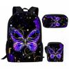Butterfly Pattern Series Student Children'S Schoolbag Nylon School Backpack Three-Piece Set