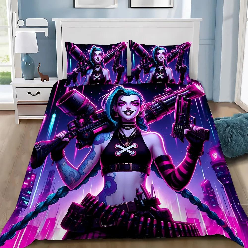 Exquisite 3D Arcane Jinx Wallpaper Game Wild Rift Print Bedding Set Duvet Cover Comforter Bed Youth Girls Boys Gift
