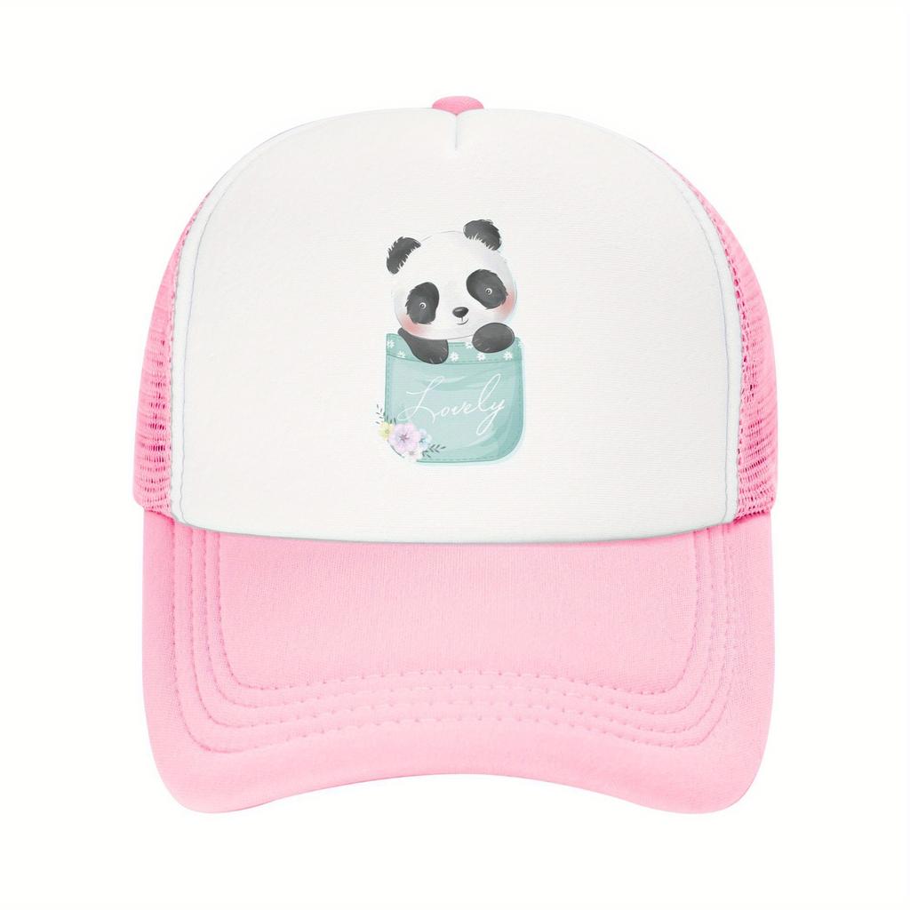 Cute Panda In Pocket Graphic Trucker Hat Breathable Mesh Baseball Cap Casual Adult Headwear