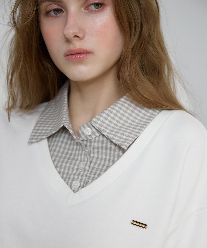 LETTER FROM MOON Glit Check Layered Sweatshirt (Ivory)