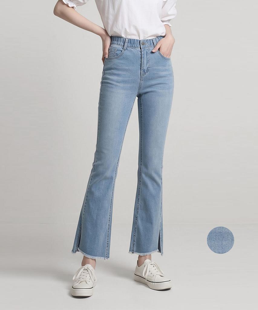 KIM YOUNG JOO GOLF Summer Asymmetrical Slit Semi-Bootcut Stretch Women'S Jeans Dqmljn59