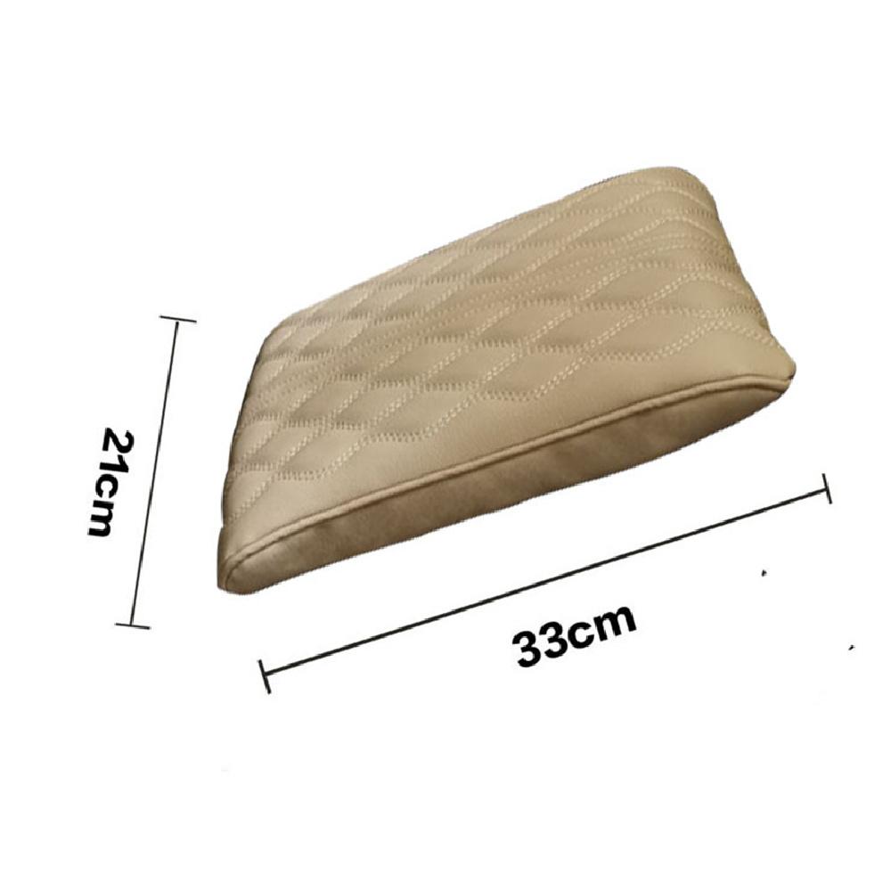 Beige PU Leather Wave Pattern Car Armrest Pad Cover Center Console Protector Mat