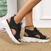 Women's Lace Up Fish Mouth Thick-soled Wedge Heeled Flying Woven Casual Women's Sandals Plus Size