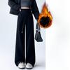 Graue Doppelbund Weitbein Hose für Damen im Herbst und Winter Plus Samt Verdickt Locker Lässig Hohe Taille Drapierter Gerader Sports Hose