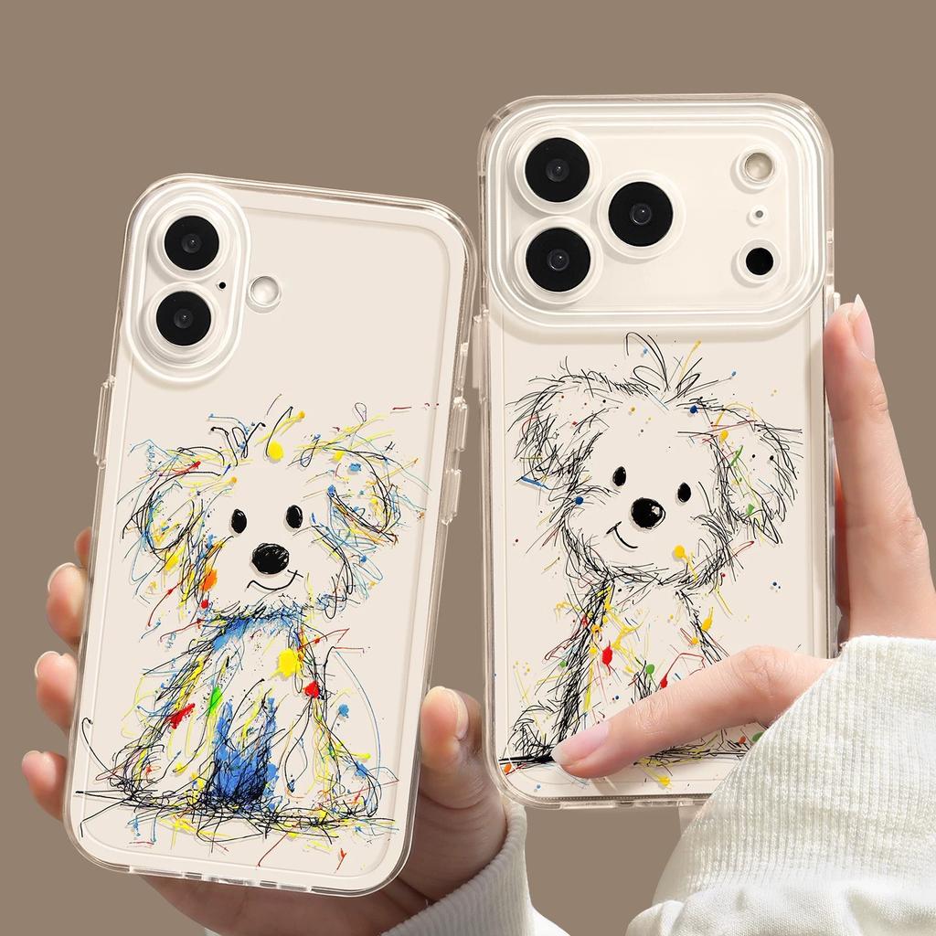 Scribbled Puppy Mobile Phone Case for Iphone17 Apple 16promax Transparent 15 New 14 Niche 13 Soft Case