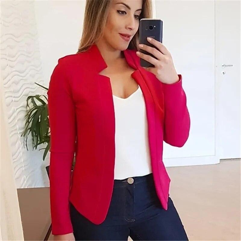 Womens Long Sleeve Cropped Blazer Coat Ladies Work Thin Open Front Cardigan Coat
