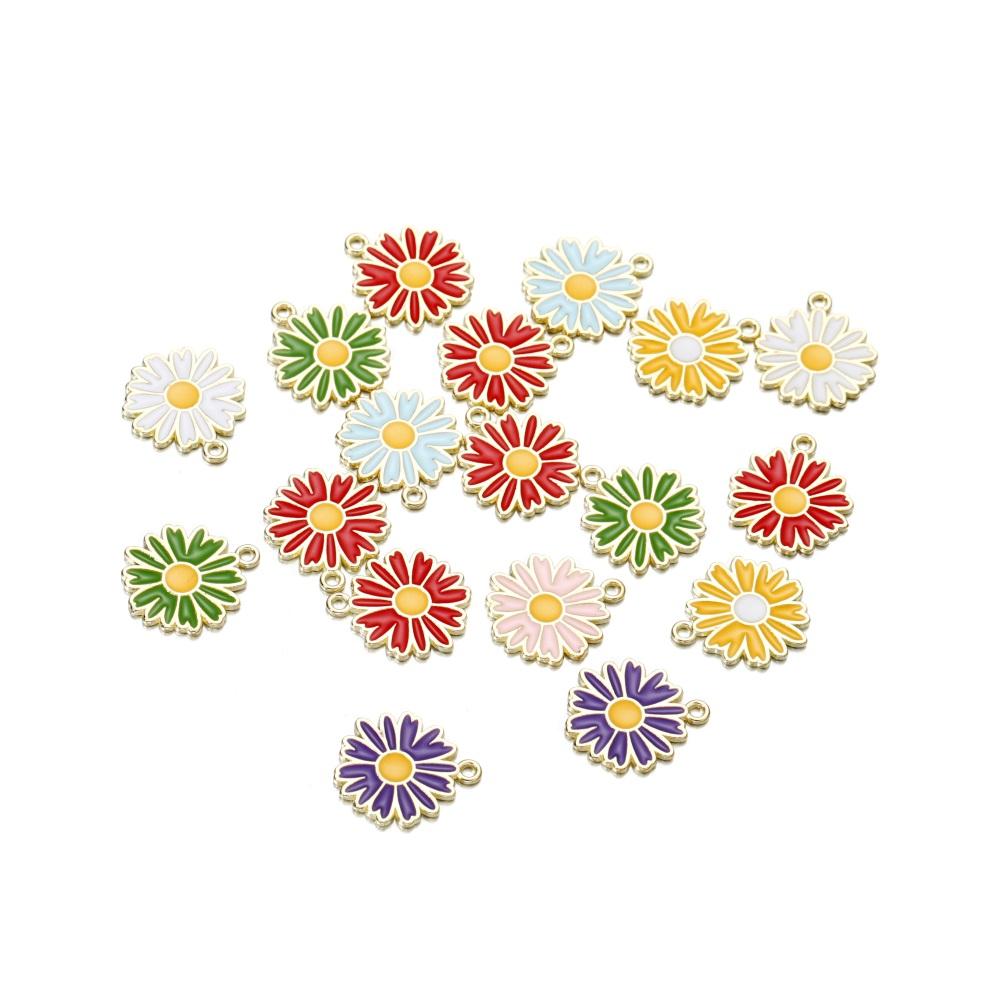 10Pcs Colorful Alloy Drop Oil Daisies Charm Flower Plant Pendant for DIY Bracelet Necklace Earrings Jewelry Making Accessories