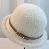 Basin Hat Solid Color Plush Fabric Bucket Hat with Belt Decor Retro Style Basin Hat Autumn Winter Outdoor Activities Daily Wear