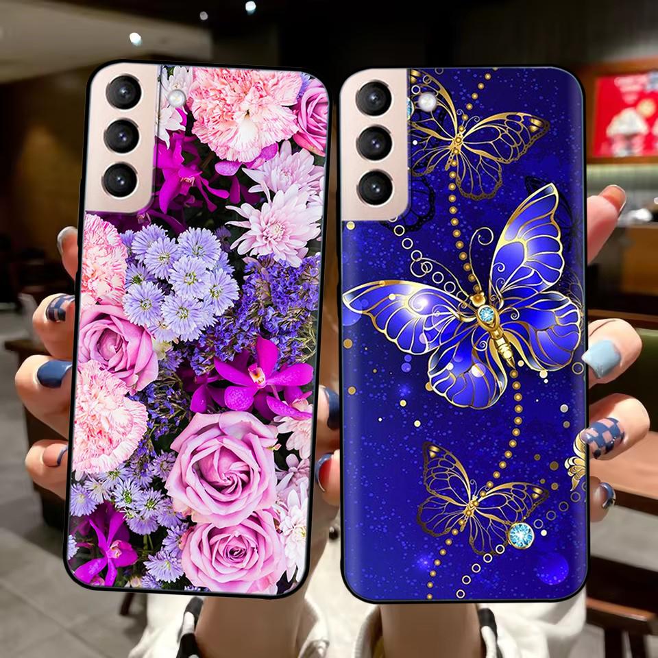 For Samsung Galaxy S21 Plus Case S21 ULTRA Heart-Butterfly Funda For Samsung S21 FE Case S 21 Protection Liquid Silicone Cover