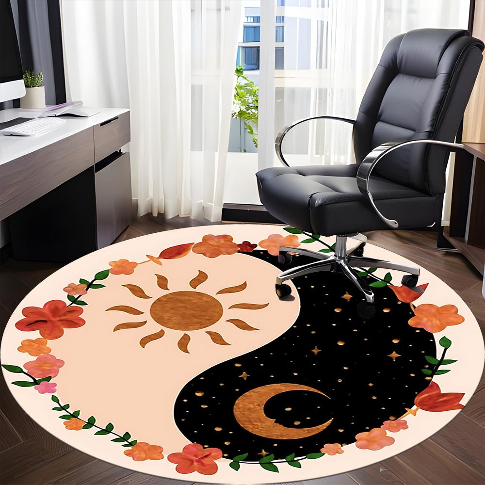 1 st Sol Måne Yin Yang Matta, Rund Halkfri Slitstark Stor Storlek Kontorsmatta, Lämplig för Kontor