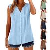 Womens Sleeveless Tops Cotton Linen Button Down Shirts V Neck Pleated Casual Loose Sleeve Shirt