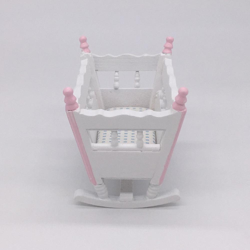 1:12 Dollhouse Miniature Dolls Furniture White Wooden Cardle Baby Bed Kids Toys Wooden Nursery Cradle Baby Crib