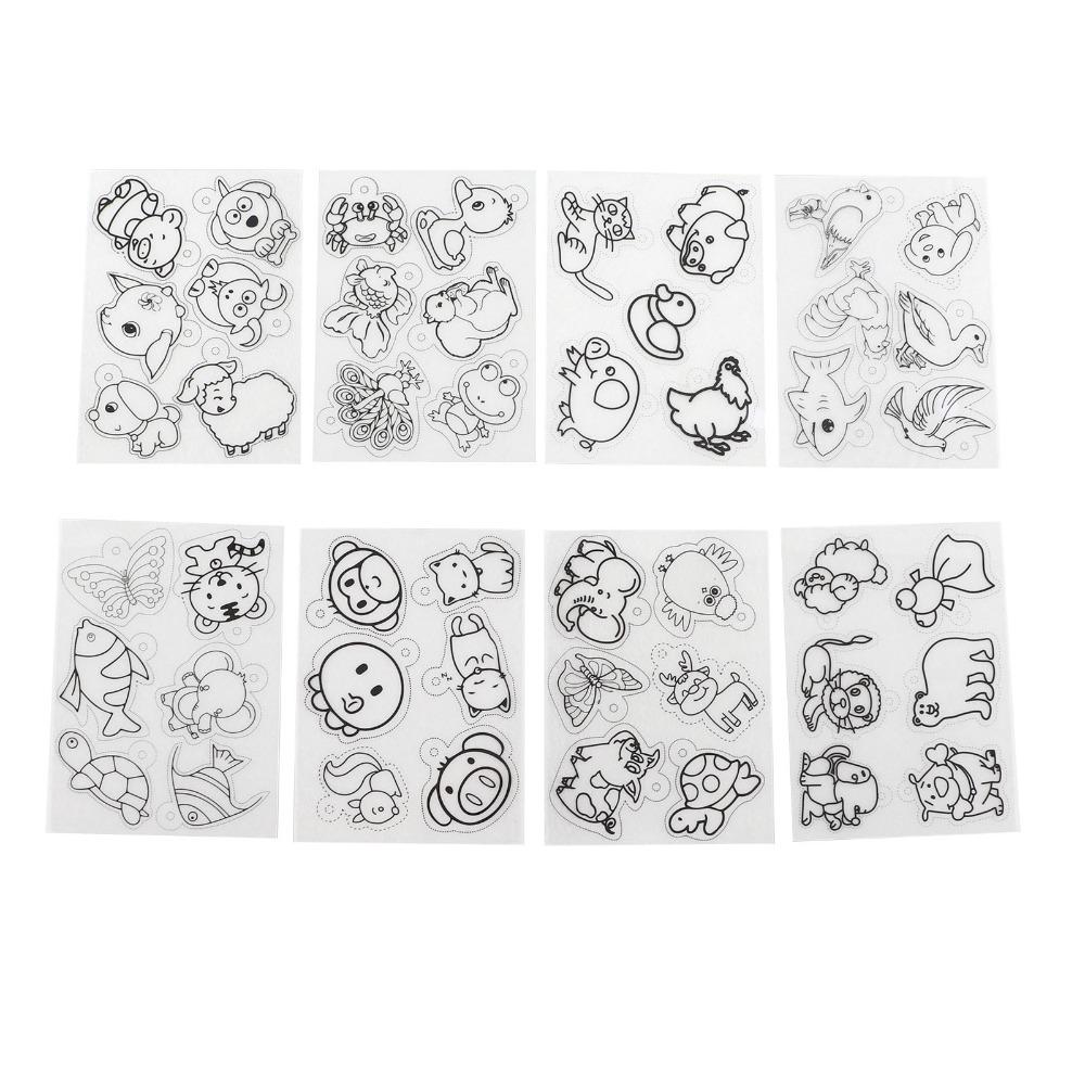 8pcs Colorable Heat Shrink Sheets Different Patterns Shrink Film Sheets DIY Keychain