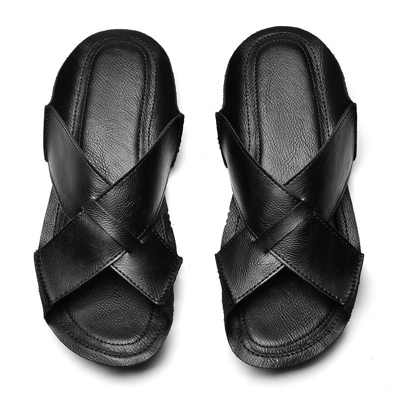 Italy Men's Leather Slippers Fashion Luxury Brand Outdoor Sandals Handmade Designer Social Casual Shoes Walking Loafers Mocassin