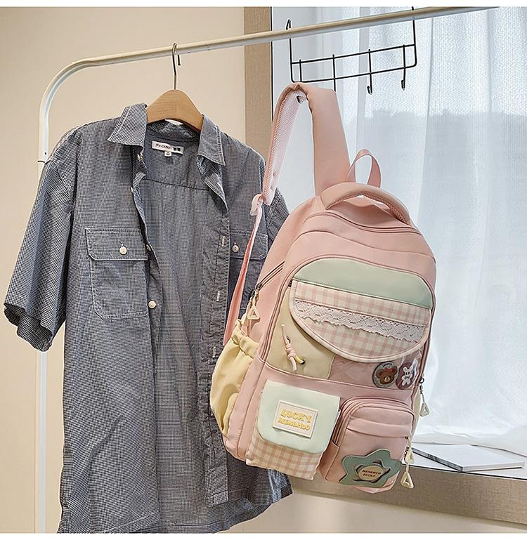 Schooltas nieuwe Japanse ins hoge waarde frisse en zoete geruite rugzak middelbare scholieren lichtgewicht rugzak met grote capaciteit