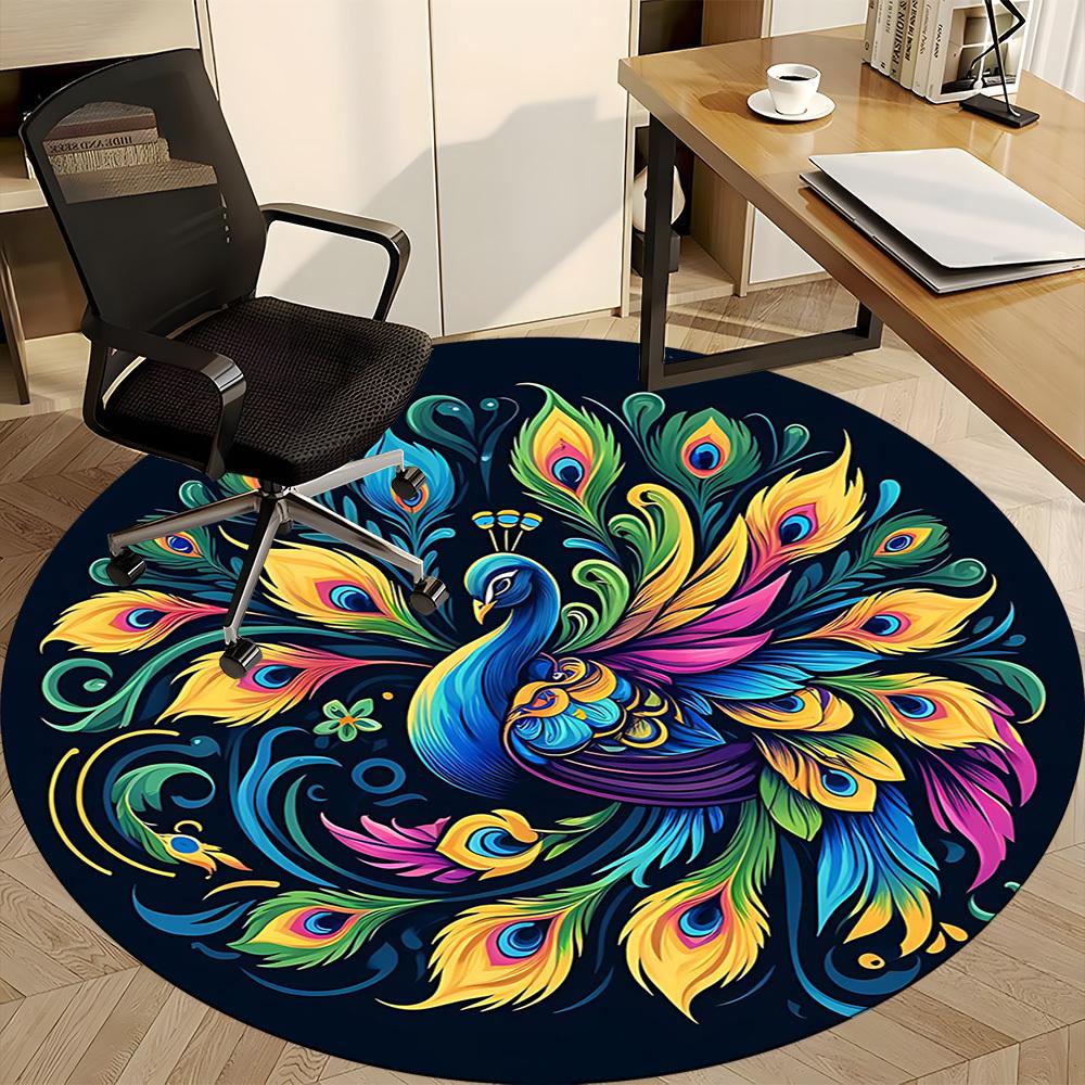 1pc Peacock Feathers Office Round Area Rug, Under Office Chairs Bedroom Living Room Home Decor, Room Deco, Available in Various Sizes