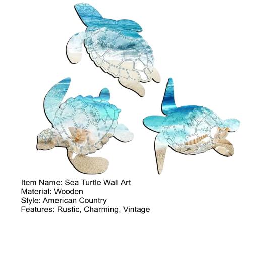 3 Pcs Wooden Sea Turtle Wall Decor Vintage Beach Theme Turtle Wall Art Ocean Coastal Hanging Ornaments for Home Lake House Bathroom