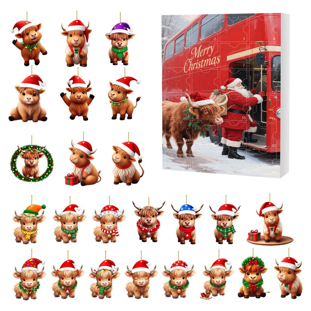 Christmas 24day Advent Calendar With Acrylic Cow Ornament For Holiday Gift Giving