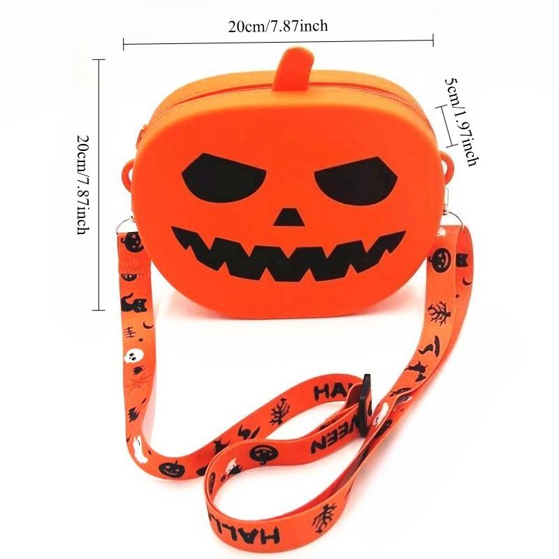 Halloween Pumpkin Silicone Crossbody Bag Funny Novelty Shoulder Bag with Zipper for Party Travel Gift Holds Phone Lipstick Coin