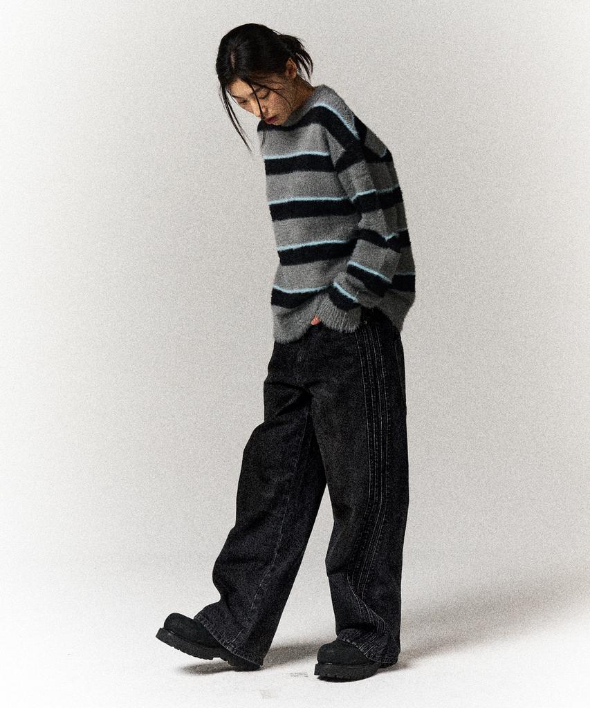 SLOWACID Hairy Stripe Pullover Knit [Gray]