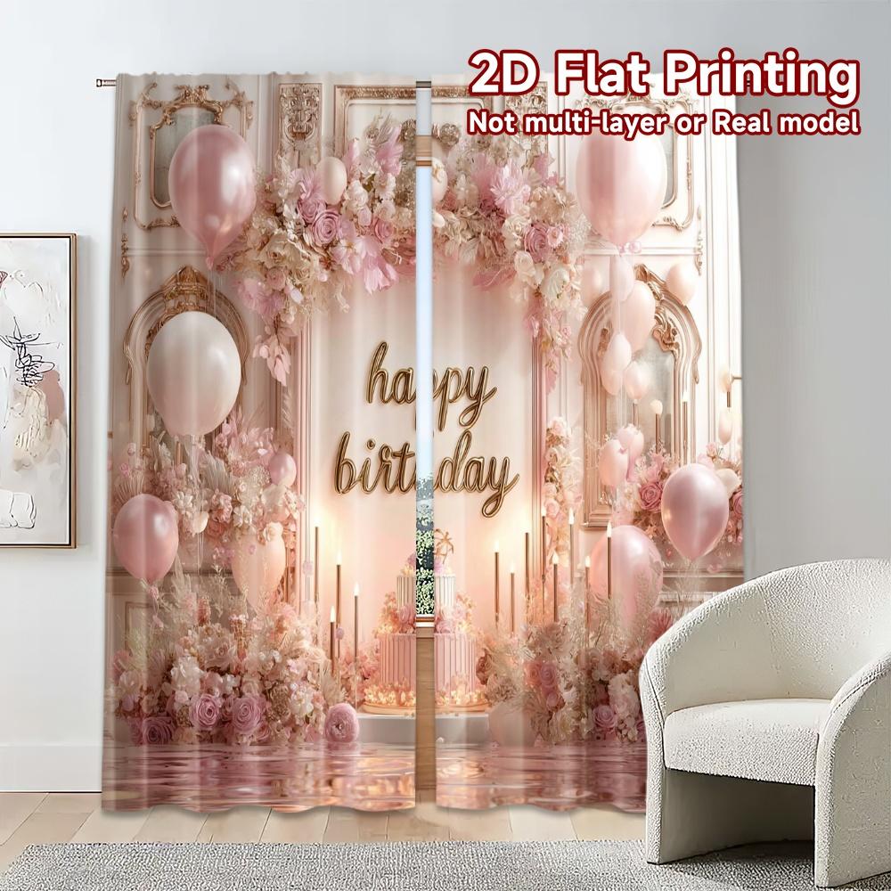 2pcs, 2D FLAT PRINTING Curtains (Without Rod) Birthday Bliss(1) Popular Curtains Digital Printed Polyester Easy Install Curtains
