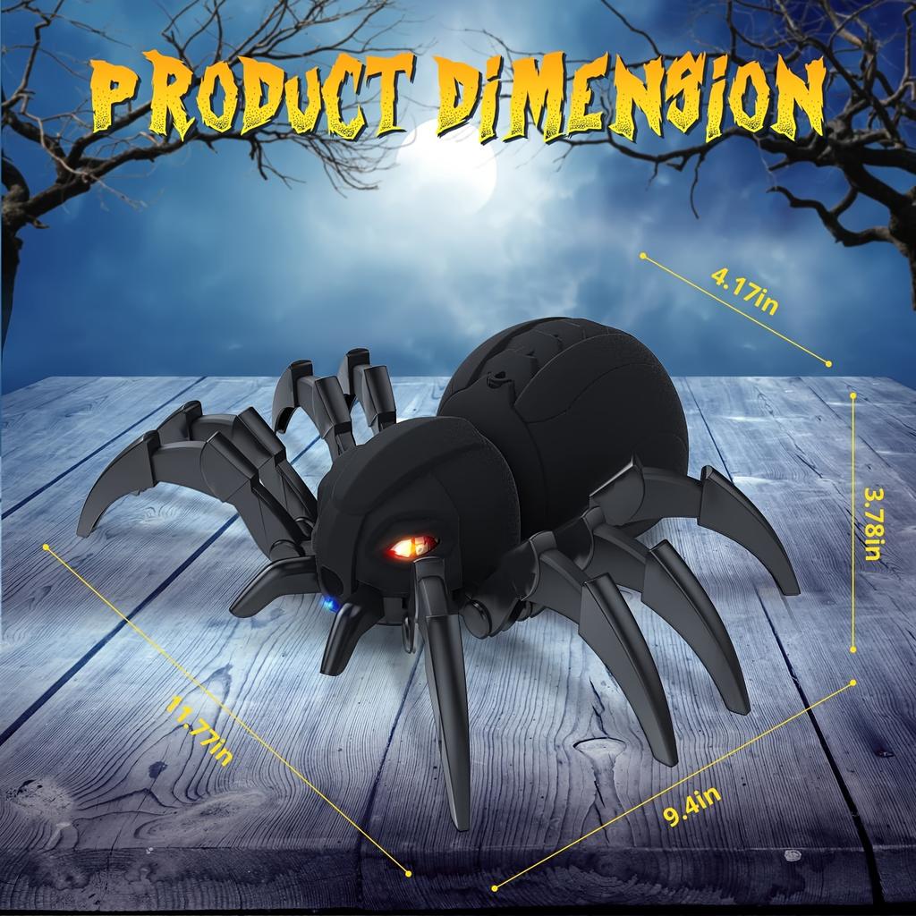 Interactive RC Spider Toy with Spray, Lights, and Music - Realistic Tarantula Robot for Halloween, Birthday Parties - Wireless Remote Control