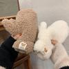 Windprooftens Cute Bear Claw White Gloves Plush Thickened Winter Keep Warm Students Cold  Hanging Neck Famale