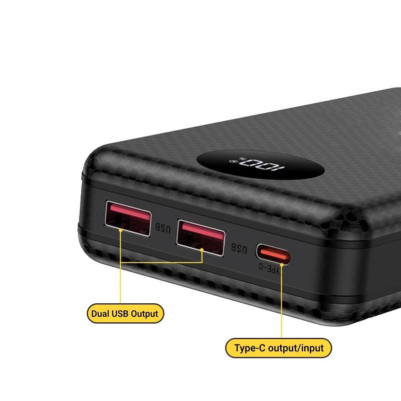 Boîtier de batterie externe 6 x 18650, double port USB type C, avec éclairage de camping, 20 000 mAh, boîtier de rangement pour batterie