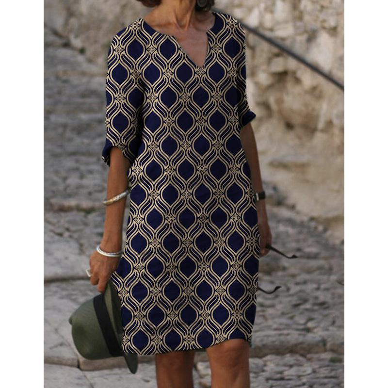 JPNTKY Mode Zomer Lente 1/2 Mouwen V-hals Casual Jurken