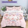 3pcs Love Flowers & Bunnies Printed Quilt Set - Soft and Comfortable Quilt Cover for Bedroom, Guest Room and Dormitory Decorative Bedding Se