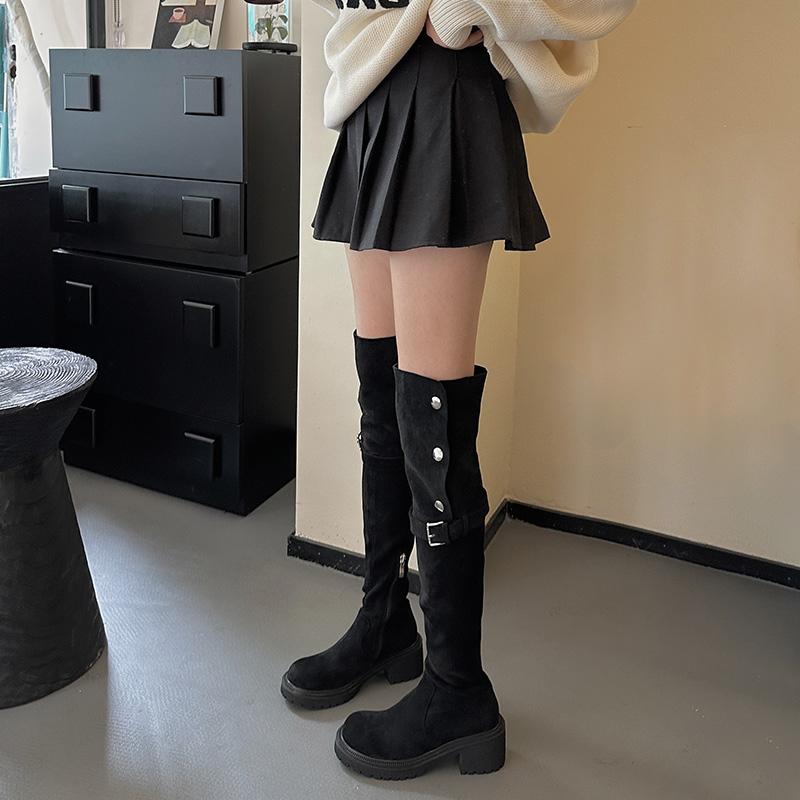 Over The Knee Cowboy Boots Women  Designer Winter Platform Shoes Fashion Fur Suede Wedges Thigh High Boots Motorcycle Shoes