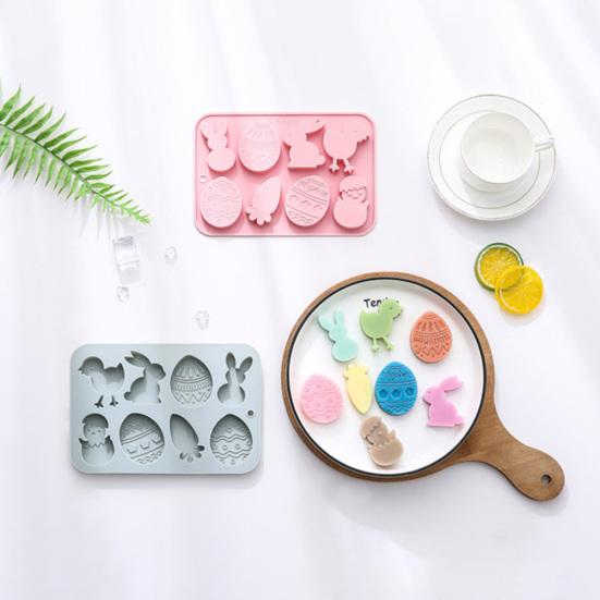 Paas Siliconen Mal 8 Holtes 3D Konijn Wortel Ei Kuiken Vormen Anti-aanbak Flexibele Mal Chocolade Snoep Pudding Zeep Klei Bak Decoratie Gereedschap
