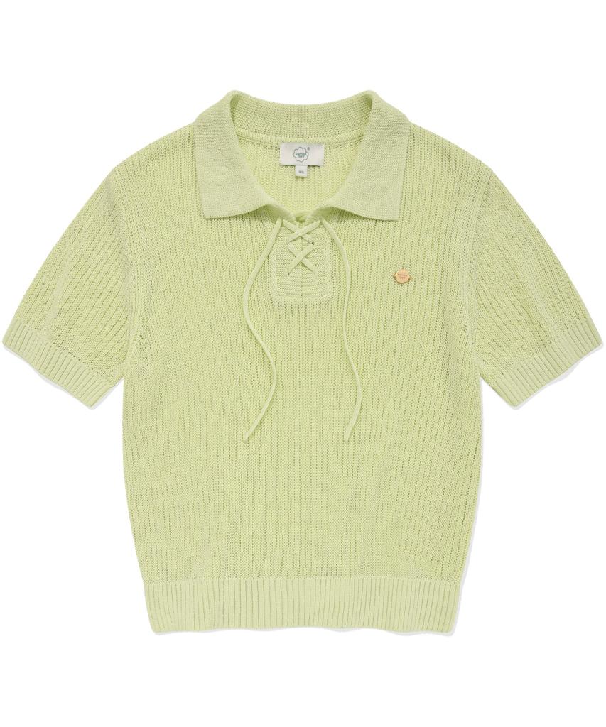 COVERNAT WOMAN Collar Lace-Up Crochet Half-Knit Light Lime