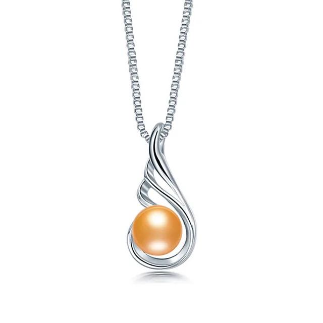 HENGSHENG Freshwater Pearl Elegant Women Pendant 925 Sterling Silver Fine Jewelry Concise Design Wing Pendant Necklace