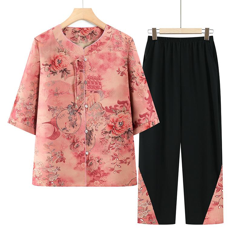 Summer Suit Women's Shirt Elderly Women's Shirt Two-piece Suit