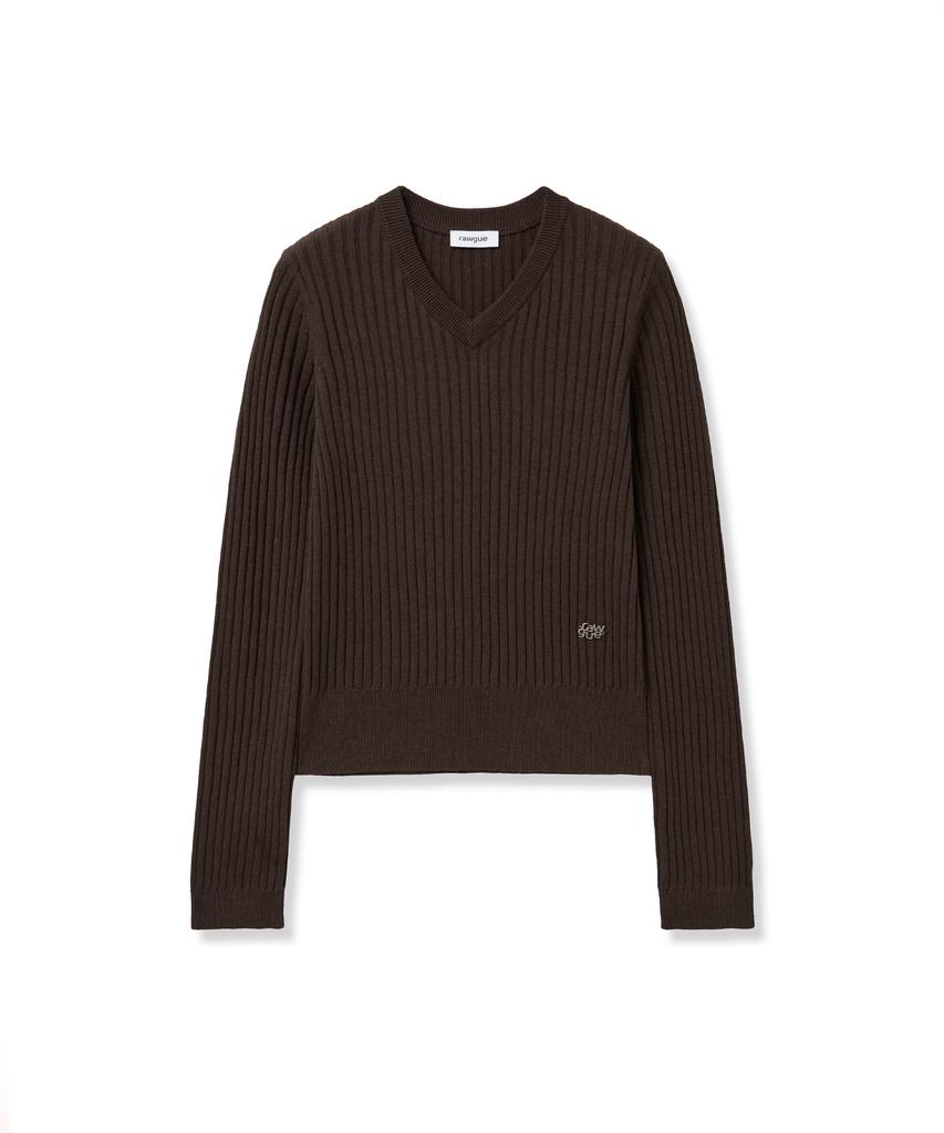 Lougeu Ribbed Slim V-Neck Knit_Gray