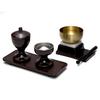 Mini Buddhist Altar Set: 4-piece Set Including a Rust-proof Bell, Water Bowl, Rice Bowl, and Tray (brown)