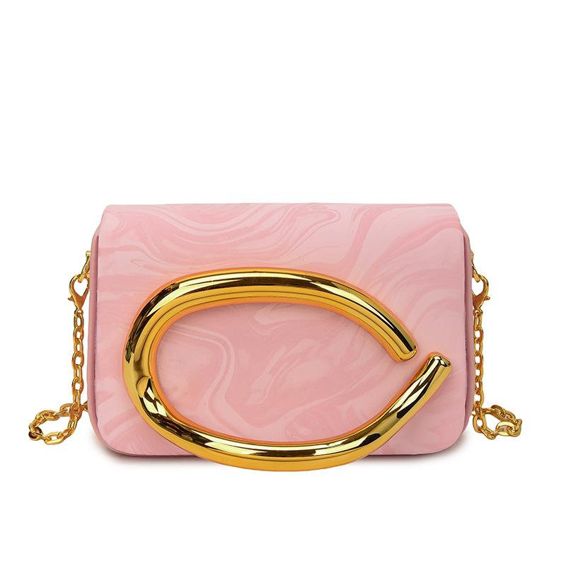 Fashion Luxury Evening Bags with Golden Metal Handle Magnetic Closure Box Clutch Chain Crossbody Strap Wedding Party Gift Bag
