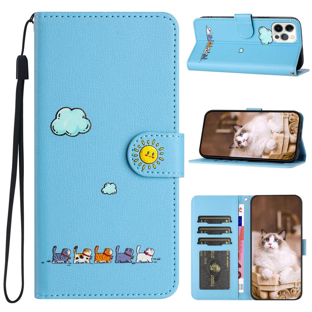 Couro 3D Estampa Animal Gato Sorriso Padrão Carteira Capa de Telefone Suporte de Livro para iPhone Samsung Xiaomi Google Bonito Cor Magnética Cartão Flip Capa Bolsa