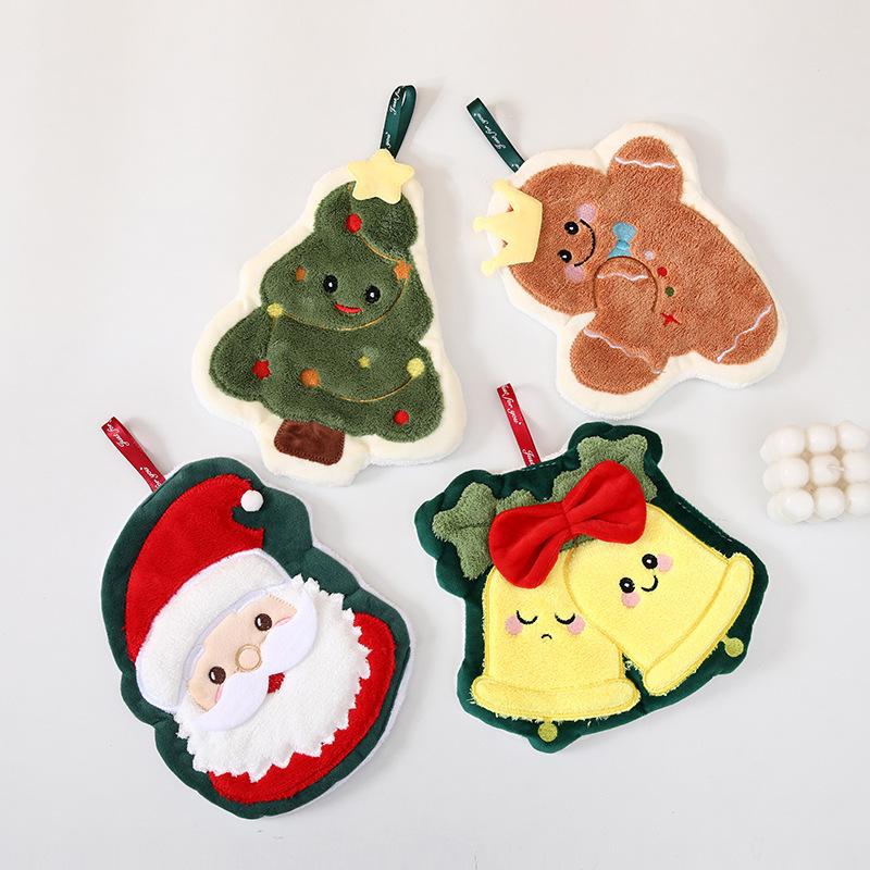 Coral Fleece Christmas Santa Claus Hand Towels Water Absorption Quick-drying Hand Towel Christmas Tree Bell Kitchen Bathroom