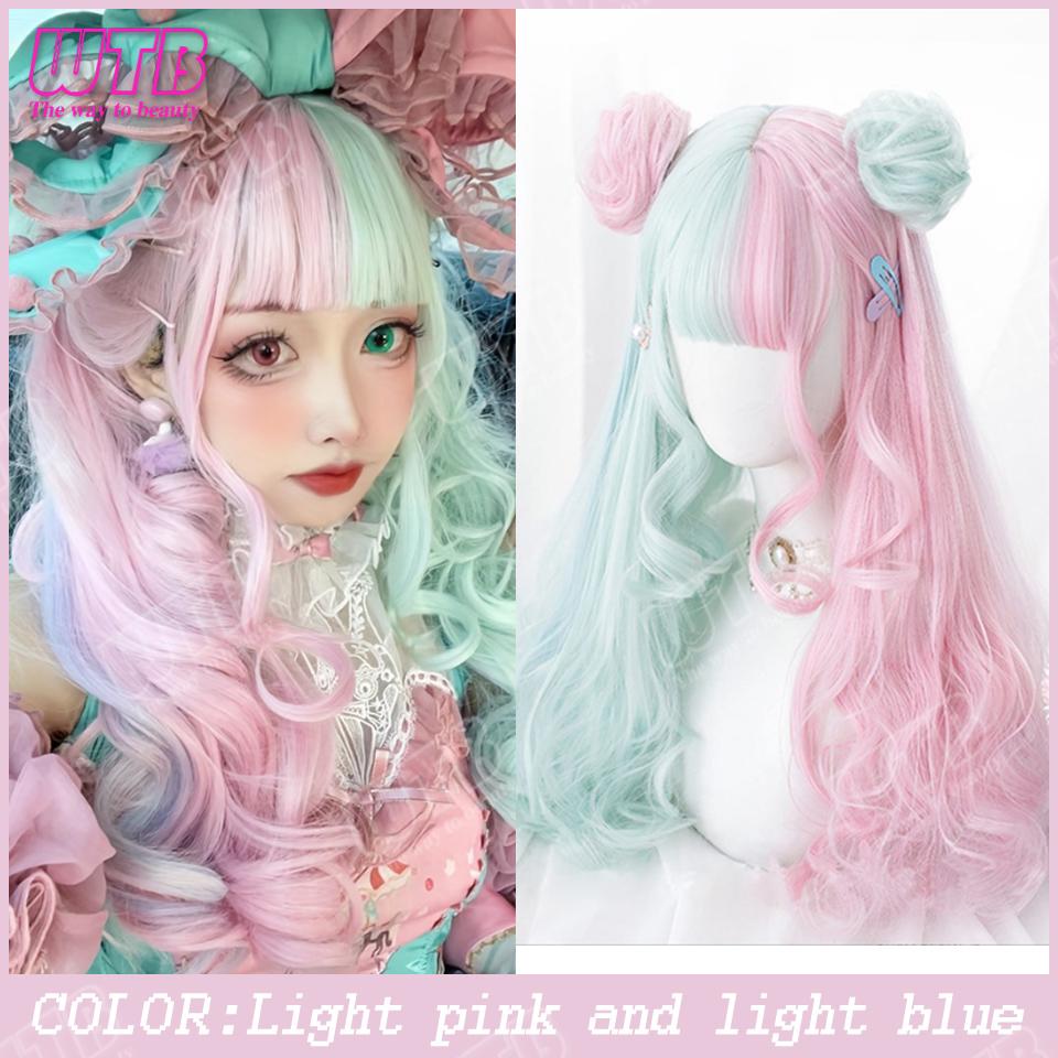 Synthetic Cosplay Wig Female Short Curly Hair Lolita Ponytail Bangs Wig Halloween Styling Wig