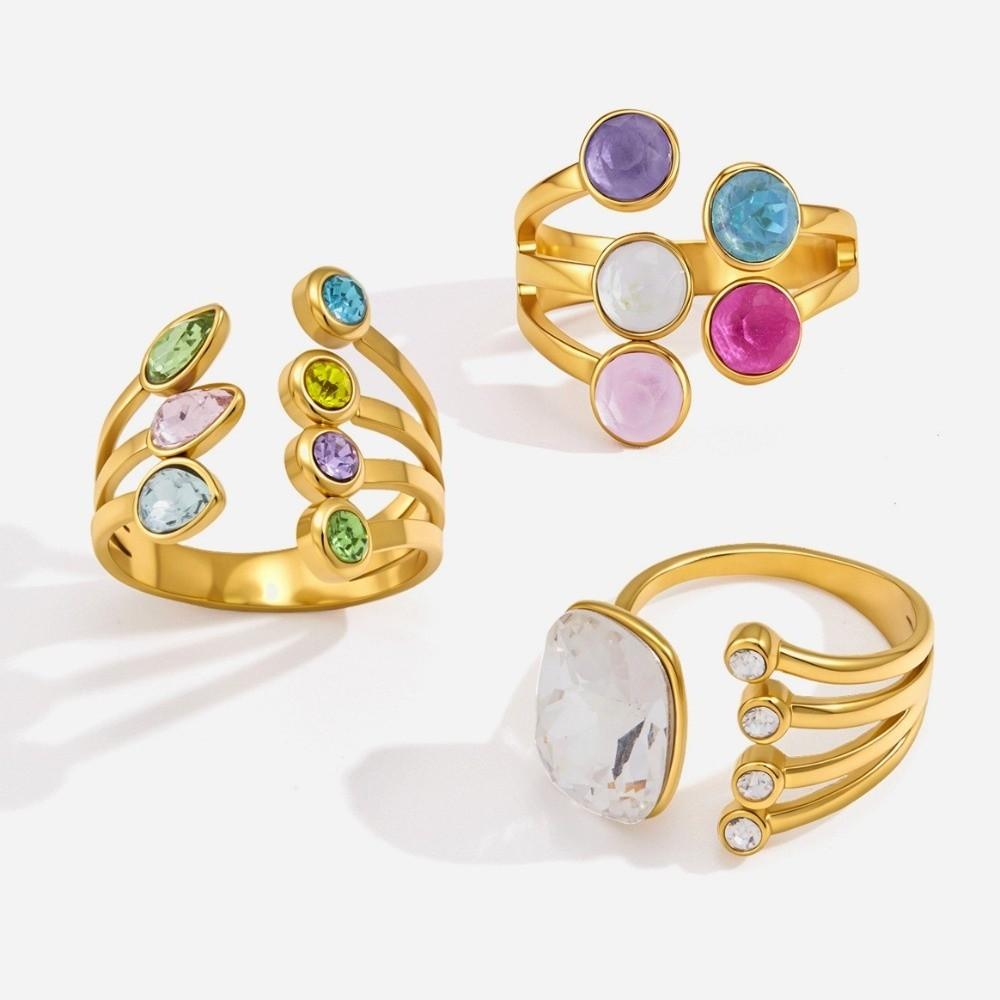 Elegant Geometric Crystal Ring Colorful Crystal Finger Ring New Open Ring  Jewelry Gift